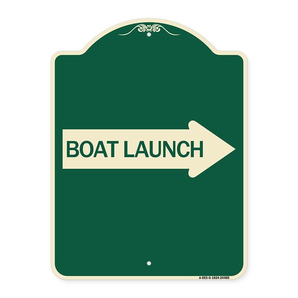 Boat Launch With Right Arrow Heavy-Gauge Aluminum Architectural Sign, 24" x 18", G-1824-24405